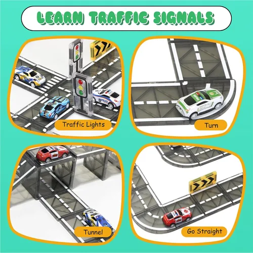 Vista 7 de Juego de azulejos magnéticos para carretera con coche de retroceso para Negro