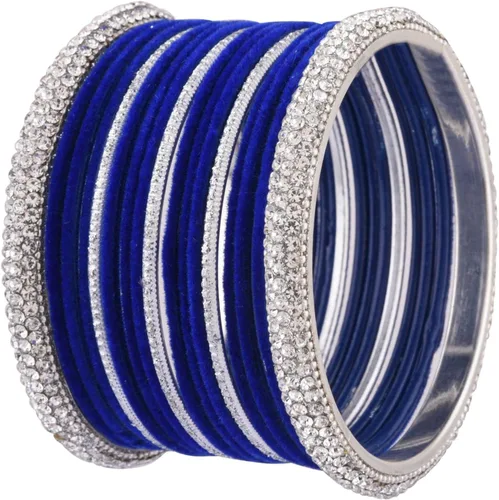 Vista 7 de Efulgenz Indian Wedding Bangles Set Crystal CZ Rhinestone Velvet Bridal Bangle Set Bracelet Fashion Jewelry For Women