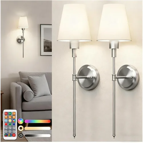 Vista 11 de DORESshop Juego de 2 apliques de pared a pilas, inalámbrico, fácil de instalar, regulables y ajustables, lámpara de pared recargable