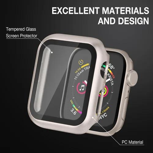 Vista 5 de Adepoy Paquete de 8 fundas con protector de pantalla de vidrio templado compatible con Apple Watch SE3 SE2 SE Series 6/5/4 de 1.575 pulgadas