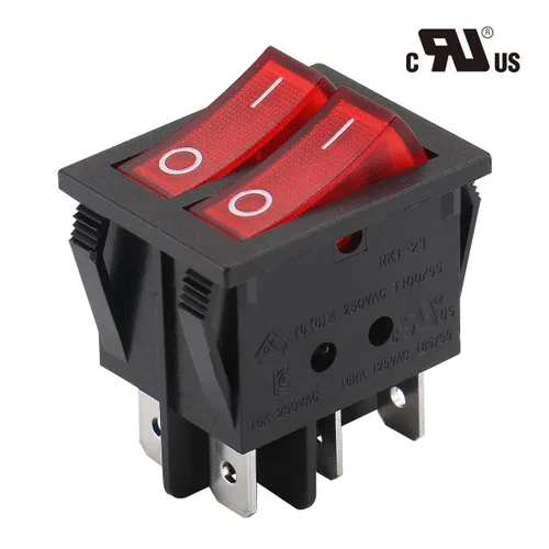 Vista 2 de Baomain - 1 paquete de interruptor basculante doble con luz roja, ON/Off DPDT de 6 pines, 16 A/250 V CA, 16 A/125 V CA, listado UR VDE