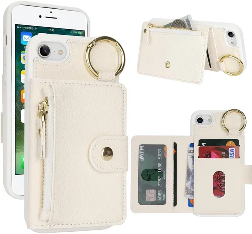 Vista 65 de Funda para iPhone 14 Plus con tarjetero, color negro Funda con cremallera y ranura para mujer y hombre