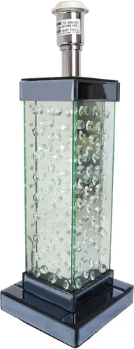 Vista 5 de Ebros Gift Moderna y elegante lámpara de mesa rectangular con cristales flotantes biselados de cristal y metal, con pantalla de tela gris, acento