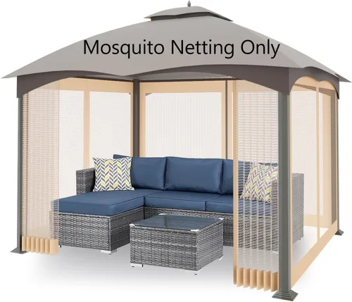 Vista 8 de Tanxianzhe Mosquitera de Repuesto para Gazebo de 10'x10' Paredes Mosquiteras de Patio de 4 Paneles con Cremallera (Marrón)