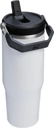 Vista 3 de STANLEY IceFlow 2.0 - Vaso con pajilla abatible con asa, 30 onzas, tapa giratoria y popote abatible, botella de agua a prueba de fugas, acero Tiza