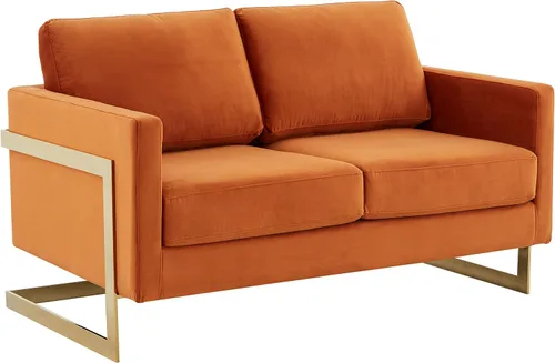 Vista 9 de LeisureMod Lincoln Modern Mid-Century - Sofá biplaza tapizado de terciopelo con marco dorado, color beige