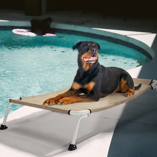 Vista 6 de Veehoo Cama elevada para perros para exteriores, camas elevadas impermeables y refrescantes para perros, camas cots XL, hamaca curvada