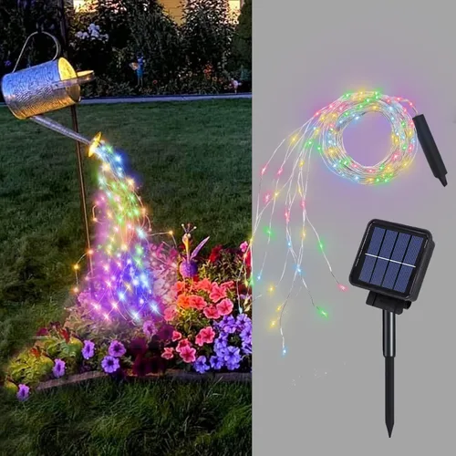 Vista 9 de Guirnalda de luces solares para exteriores, 8 modos, 220 luces LED, multihebra, impermeable, regadera, guirnalda de luces para jardín, patio, árbol