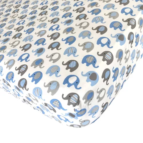 Vista 3 de Vera Elephant - Sábana bajera ajustable para cuna (100 % algodón puro, color gris azul)