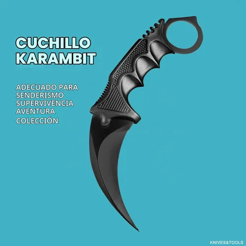 Vista 2 de 2 Piezas Cuchillo Karambit de Hoja Fija, Herramienta Táctica de Acampada, Cuchillo de Caza al Aire Libre con Funda y Cordón, Adecuado para Negro