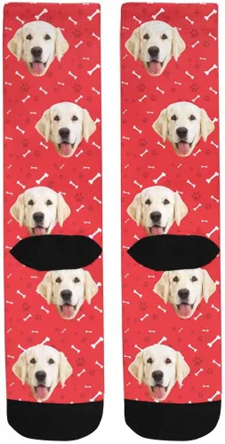 Vista 4 de Calcetines personalizados con foto de la mascota, huellas de pisadas de gato y perro, patas, huesos, calcetines largos con imagen para hombres