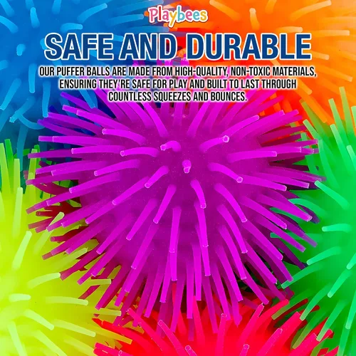 Vista 6 de Playbees Pelotas Puffer Suaves con Pinchos - Paquete de 6 - Juguete Sensorial de 5.5 Pulgadas para Alivio del Estrés - Colores Variados - Niños