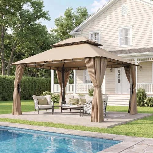 Vista 11 de Aoxun Gazebo de 8 x 8 con doble techo y mosquitera, tienda de campaña para exteriores de alta resistencia, tienda de campaña para patio