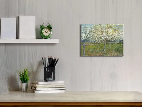 Vista 4 de Wieco Art Huerto con árboles de albaricoque en flor, impresión en lienzo, arte clásico de paisaje floral de Van Gogh, arte de pared moderno y famoso