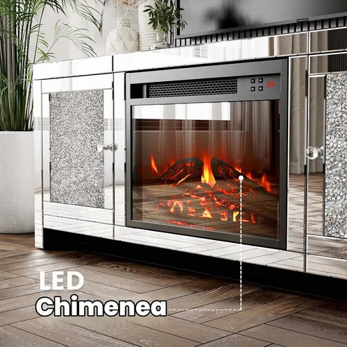 Vista 4 de IKIFLY Soporte de TV con chimenea con espejo, centro de entretenimiento