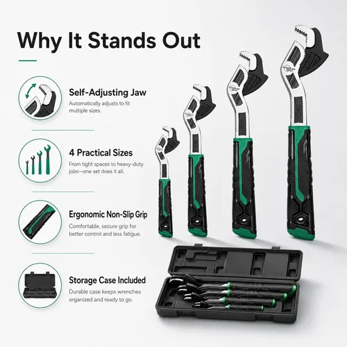 Vista 4 de Juego de 4 llaves de ajuste con funda, llave mágica universal multifunción de 6, 8, 10, 12 pulgadas, acero CR-V para 0.47-1.18 pulgadas