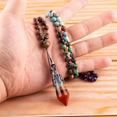 Vista 4 de Bivei 108 Mala Beads Bracelet Real Gemstone Yoga Pendants Meditation Hand Knotted Mala Prayer Necklace