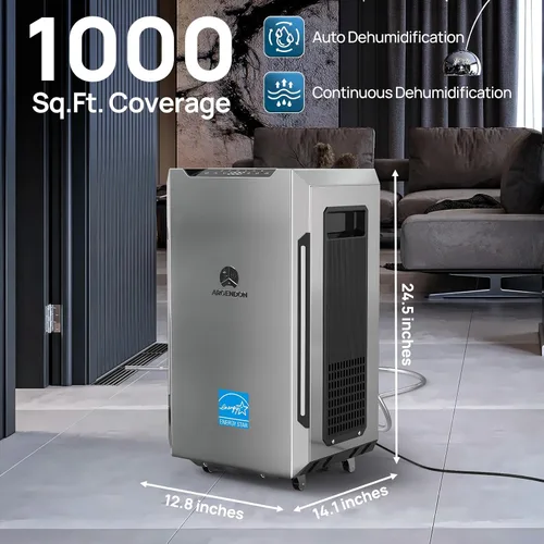 Vista 4 de ARGENDON Deshumidificador Energy Star de 70 PPD para sótano, deshumidificador comercial con bomba y manguera de drenaje, control de humedad