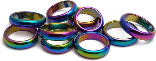 Vista 13 de Morchic - Anillos unisex de piedras de hematita, para equilibrar ansiedad, chakra raíz, (paquete de tamaños mixtos)