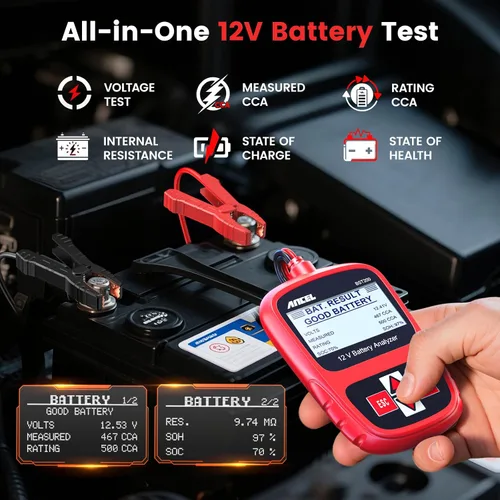 Vista 2 de ANCEL BST200 Car Battery Tester 12V Battery Load Tester, 100-1100 CCA Automotive Digital Analyzer Tool with Upgraded Reinforced Clamps for Car Truck