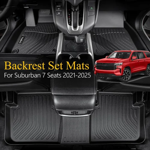 Vista 2 de Tapetes de piso para todo clima y forro de carga con respaldo para Chevrolet Suburban de 7 asientos 2021-2025 / GMC Yukon XL de 7 asientos