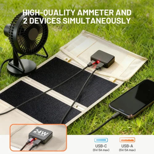 Vista 3 de Litheli Cargador de panel solar portátil de 24 W, mini panel solar plegable para camping, senderismo y uso en ventanas, IP54 impermeable, USB