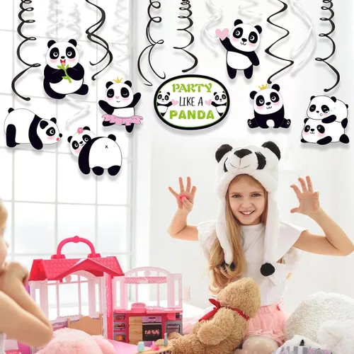 Vista 5 de 30 piezas de panda colgante en remolino, decoraciones de remolino colgante para el techo de pandas, decoraciones para niñas y niños, hogar, aula