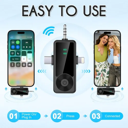 Vista 3 de Mini micrófono inalámbrico para iPhone/Android/cámara, reducción de Negro