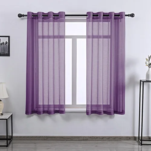 Vista 18 de DONREN 2 paneles de cortina de voile semitransparentes texturizados para ventana de cocina, pequeñas ventanas cortas, cortinas suaves de lujo