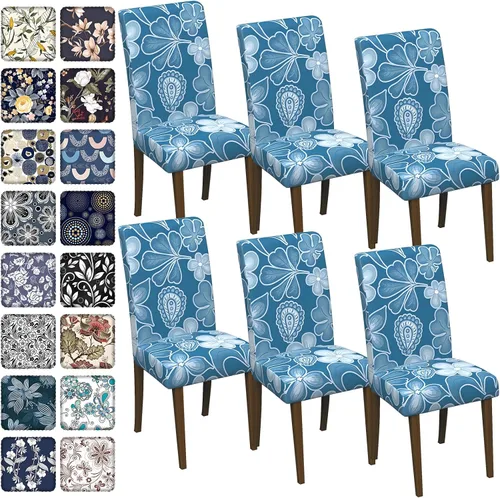 Vista 103 de Fundas para sillas de comedor CoSofSLIP, juego de 2, fundas estampadas elásticas antideslizantes, fundas extraíbles y lavables para sillas