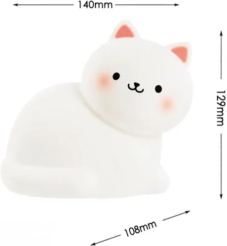 Vista 6 de Luz nocturna de gato para niños, lámpara de 7 colores, toque regulable, recargable portátil y esponjoso, luz nocturna LED de silicona, regalo