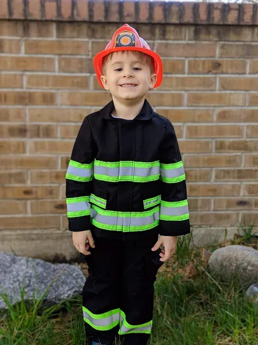 Vista 5 de Traje de bombero personalizado negro de 3 piezas para niños pequeños