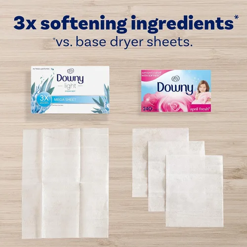 Vista 3 de Downy Hojas para secadora ligeras Mega, suavizante de ropa, Bruma del Océano, 130