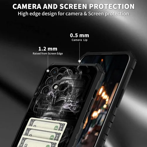 Vista 3 de Funda para Samsung Galaxy A53 5G con ranura desmontable para tarjetero, función atril, doble capa, resistente, a prueba de golpes, funda oculta