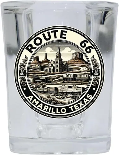 Vista 4 de Route 66 Amarillo Texas Souvenir Destination - Vaso de chupito cuadrado de 2 onzas, base azul, paquete de 2