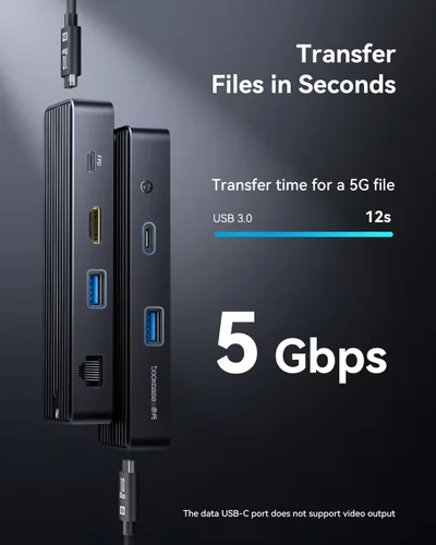 Vista 6 de DOCKCASE Explorer Edition Visual Smart USB C Hub (6 en 1) con puerto HDMI 4K a 60 Hz, Gigabit Ethernet, USB-C y 2 puertos de datos USB-A de 5 Gbps