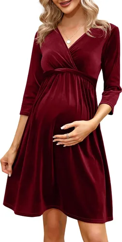 Vista 32 de Camisas de maternidad para mujer, cuello cuadrado, manga larga abombada, linda, casual, blusas, ropa de otoño Albaricoque