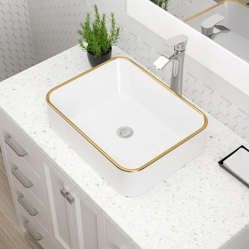 Vista 7 de Dcolora Lavabo de Recipiente Negro Rectangular de 40,6 x 30,5 cm Negro Mate Lavabo de Baño Rectangular sobre Encimera Cerámica Porcelana Lavadero