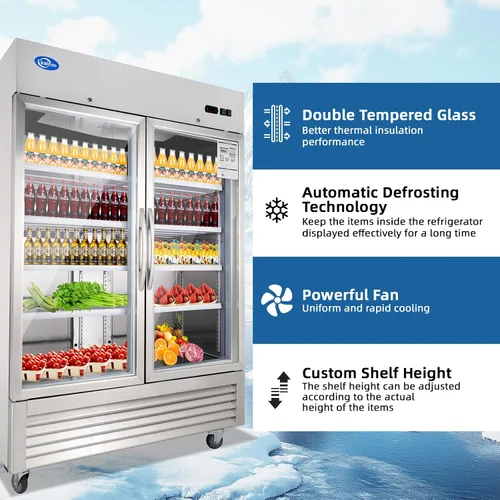 Vista 14 de Refrigerador de bebidas, refrigerador de bebidas de 49 pies cúbicos con puerta de vidrio, refrigerador comercial con 8 estantes ajustables