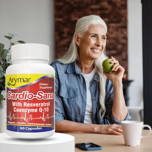 Vista 3 de Arymar Suplemento Cardio-Sana, Co-Enzima Q-10 100 mg, Resveratrol 300 mg, 60 Cápsulas
