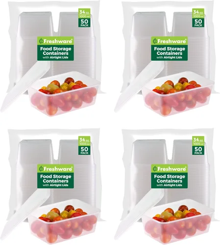 Vista 13 de Freshware Contenedores de almacenamiento de alimentos con tapas [60 unidades de 8, 16, 32 onzas, 20 juegos de cada tamaño] Contenedores de plástico