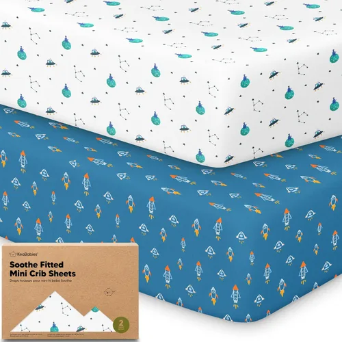 Vista 30 de 2 paquetes de sábanas ajustadas para mini cuna - 38x26 sábanas Pack N Play para colchón Pack and Play, algodón orgánico, ropa de cama transpirable
