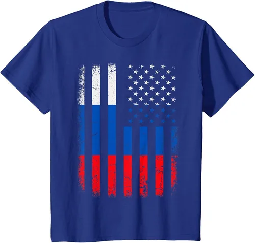 Vista 5 de Russian American Flag Russia America Pride Heritage T-Shirt Asphalt Grey