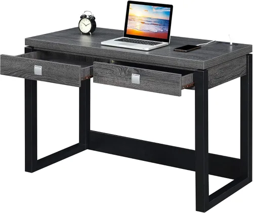 Vista 5 de Convenience Concepts Newport - Escritorio de 2 cajones con estación de carga, gris desgastado/negro