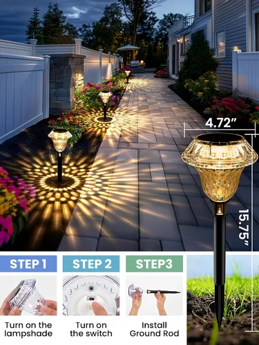 Vista 5 de SOLPEX - Luces solares para caminos de jardín, decoración de luces solares para jardín, iluminación impermeable de paisaje alimentada por energía