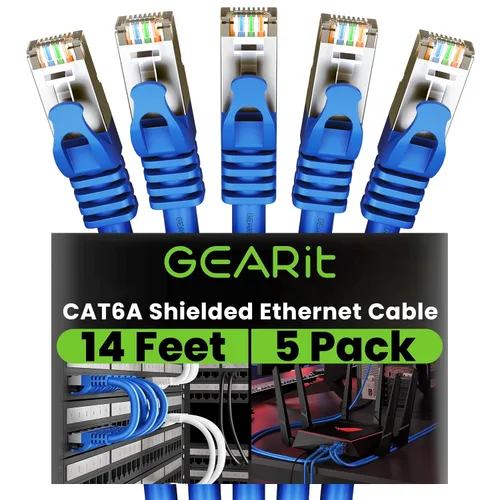 Vista 11 de GEARit Cable Ethernet Cat6A (1 pie, paquete de 5, negro) SSTP blindado sin enganches de 10 Gbps, cable Ethernet blindado SFTP, 26AWG 4 pares