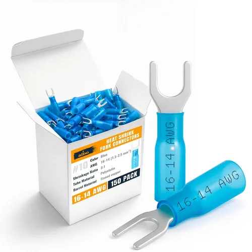 Vista 14 de ALBO Kit de terminales de anillo termorretráctil azul #10 de 250 piezas - Surtido de conectores de terminales de cable de 16-14 AWG, conectores