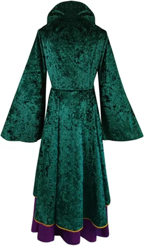 Vista 4 de Burn paper Pots Halloween medieval woman's full dress witch cosplay green velvet dress cosplay costume
