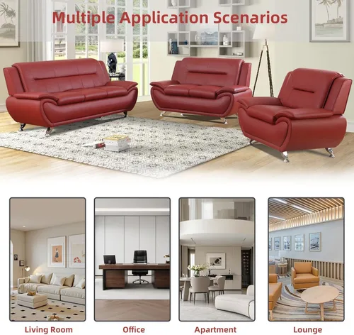 Vista 3 de Sofá modular de cuero, muebles de sala de estar, juego de sofá de 3 piezas, sofá modular moderno de piel sintética con patas resistentes para sala