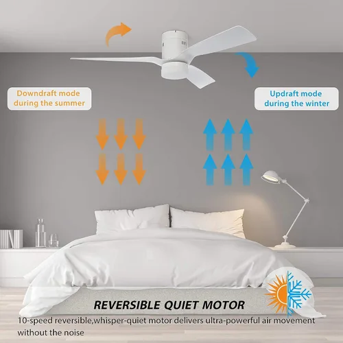 Vista 6 de SMAAIR Ventilador de techo inteligente de 52 pulgadas con luces y motor de CC de 10 velocidades, funciona con control remoto, Alexa/Google